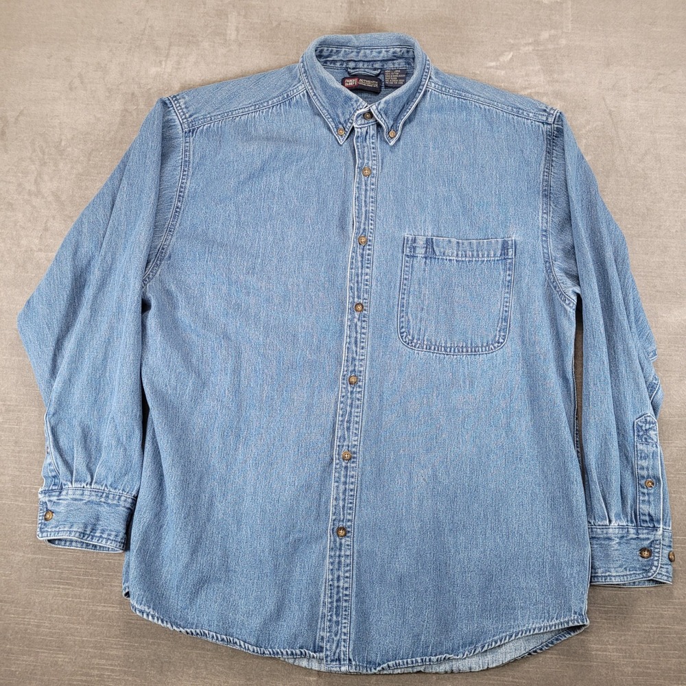 Faded Glory Vintage Mens Lg Denim‎ Shirt Blue Long Sleeve Button Up Workwear